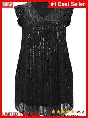 Plus Size Sequin Mini Dress Ruffle Sleeve V Neck Party Club Dress
